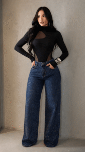 Calça Wide Leg Shine Escura