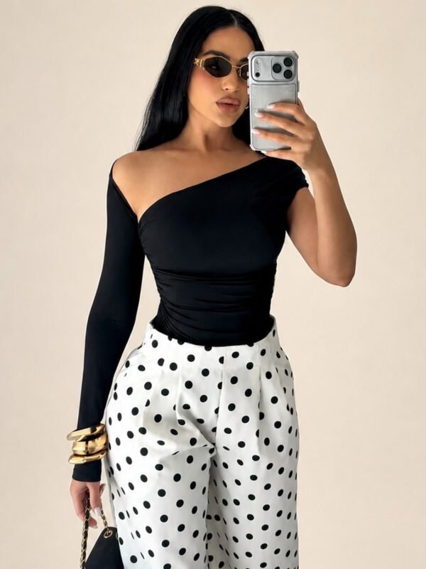 Calça Pantalona Amalfi Poá – Branco e Preto